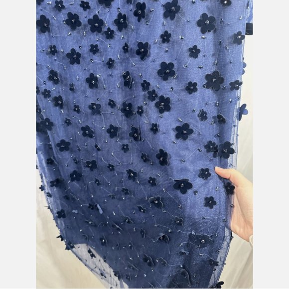 NEW $598 Mac Duggal [ 16 ] Embellished V Neck Illusion Column‎ Midi Dress Blue - Picture 11 of 14